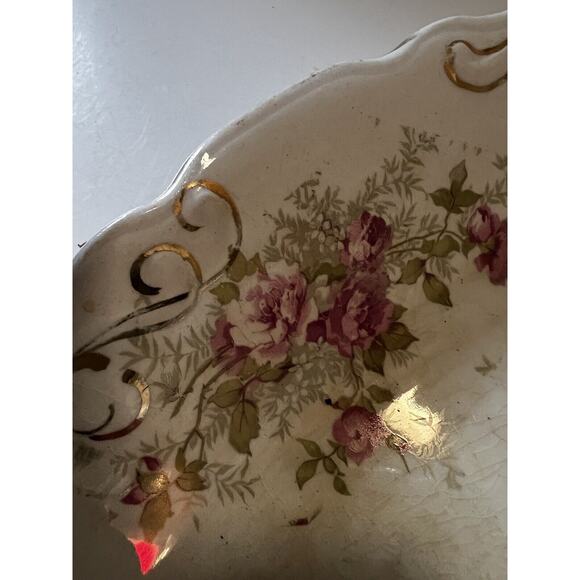 Vintage Platter "Naomi" Floral Scalloped Edge 17” Serving Dish Plate Pink Roses - Picture 7 of 15